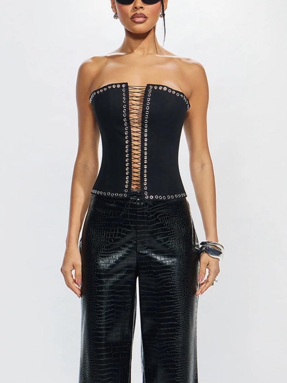 Black Lace-up Black Corset Top NWT